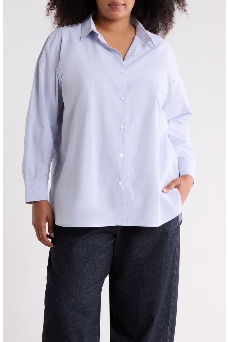 Stripe Organic Cotton Button-Up Shirt, Main, color, DOLPHIN