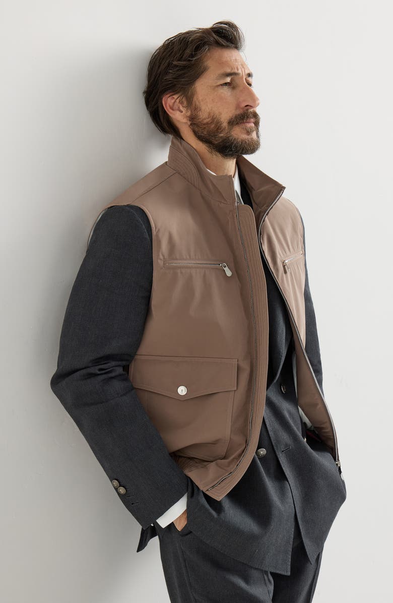 Brunello Cucinelli Nylon vest with padding, Alternate, color, Hazelnut