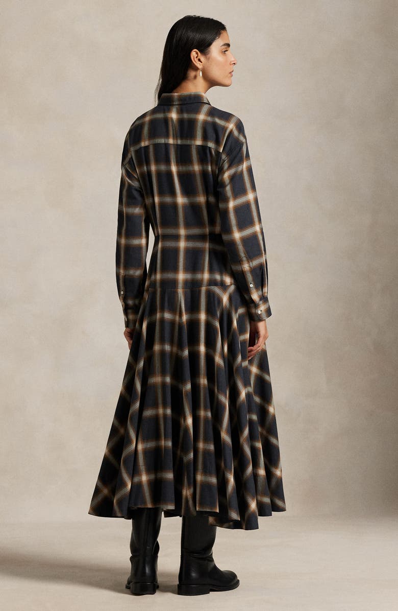 Polo Ralph Lauren Plaid Twill Paneled Long Sleeve Shirtdress, Alternate, color, Navy-Brown Multi Plaid