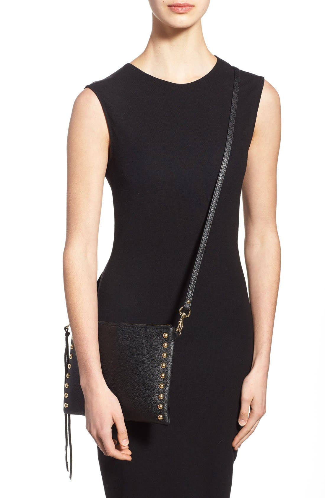 'Jon' Studded Convertible Crossbody Bag, Alternate, color, BLACK/ LIGHT GOLD HRDWR