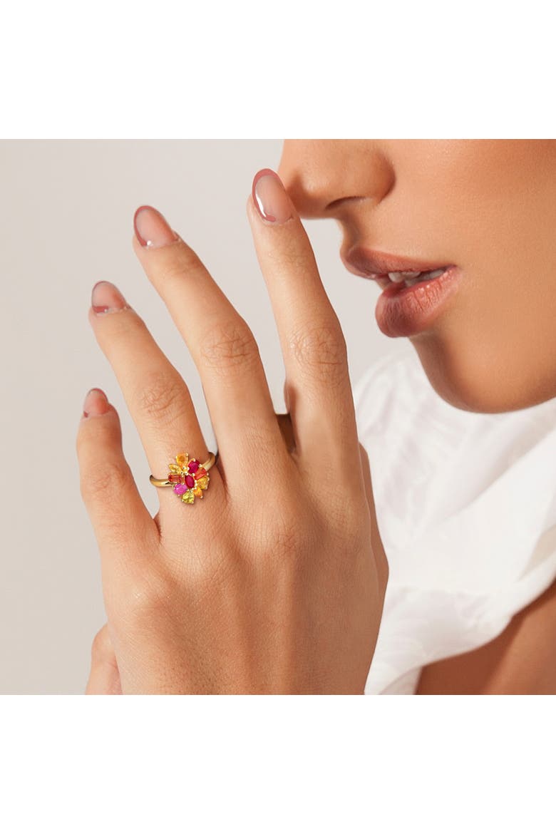 Ruby & Sapphire Floral Ring Plated Silver, Alternate, color, Ruby