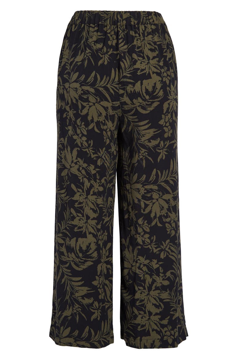 Floral Print Crop Wide Leg Pants, Alternate, color, BLACK JUNGLE PALM