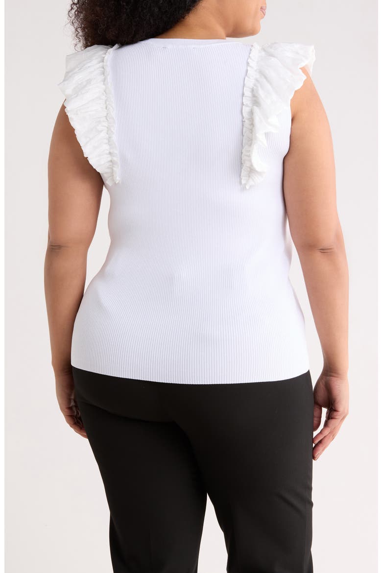 Ruffle Sleeve Rib Sweater Tank, Alternate, color, WHITE
