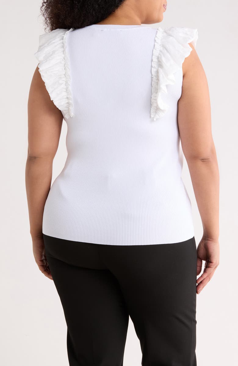 T Tahari Ruffle Sleeve Rib Sweater Tank, Alternate, color, White