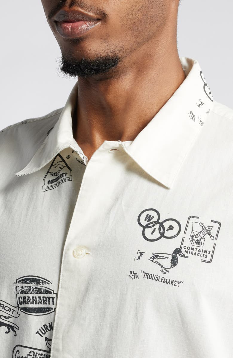 Carhartt Work In Progress Stamp Short Sleeve Cotton & Linen Button-Up Shirt, Alternate, color, 
