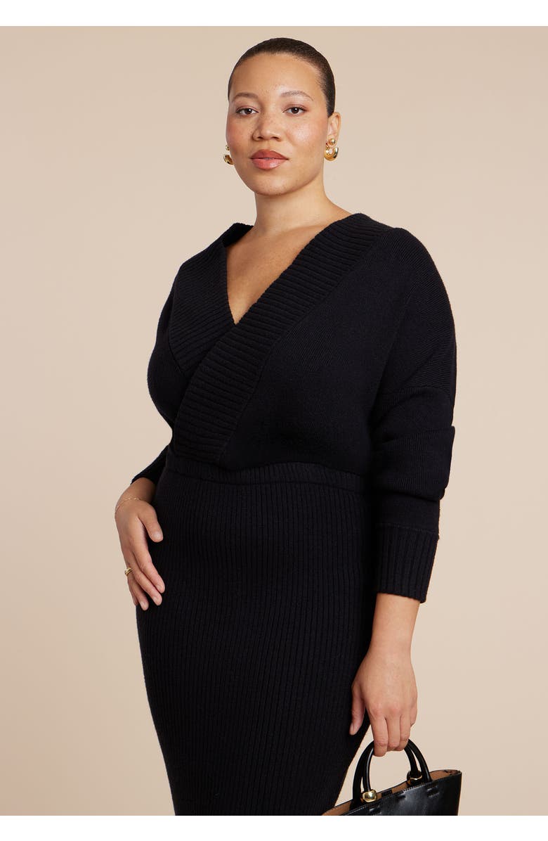 ELOQUII Wrap Sweater Maxi Dress, Alternate, color, Black Onyx