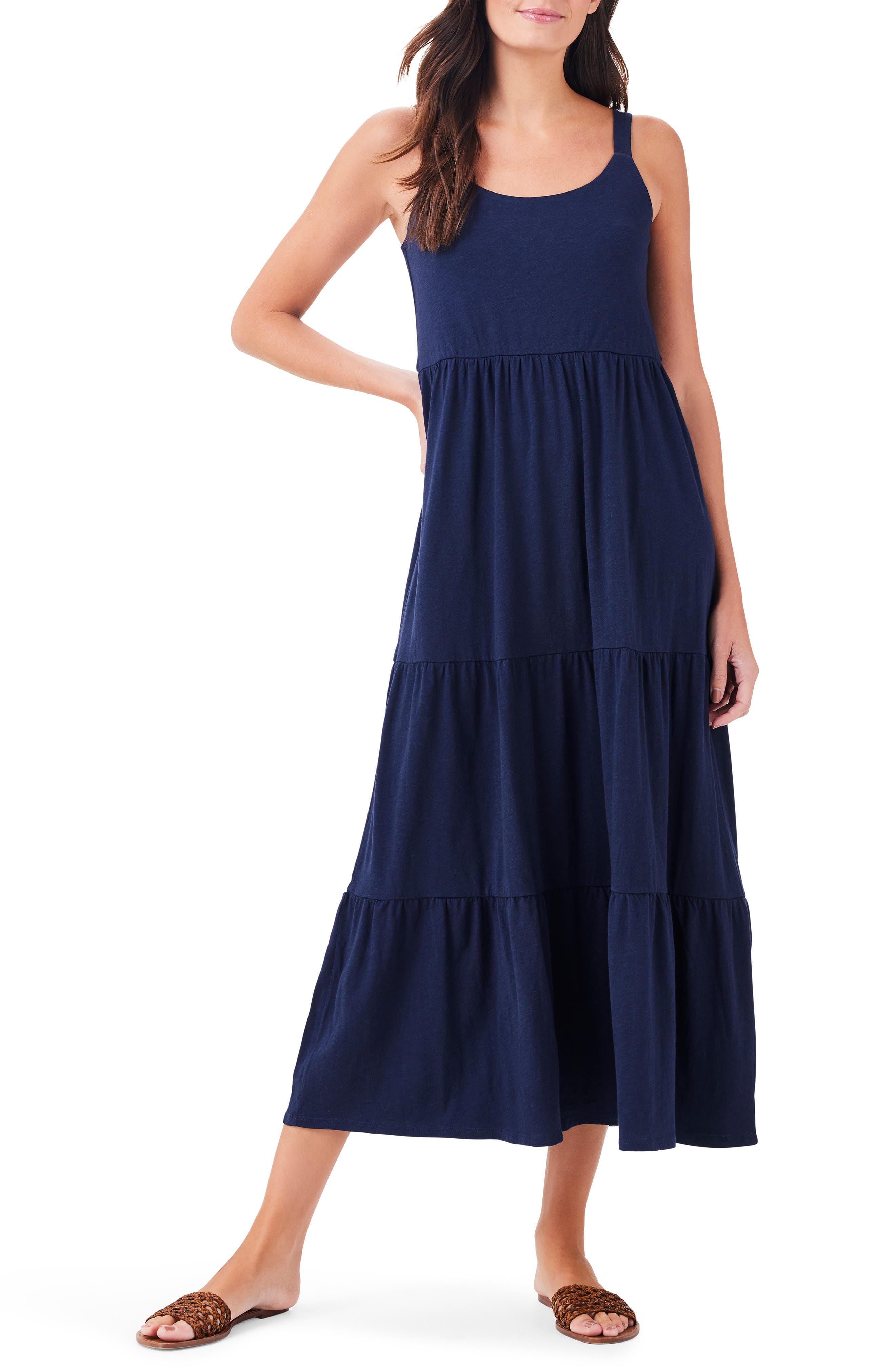 NZT by NIC+ZOE Tiered Cotton Blend Midi Sundress