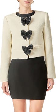 English Factory Sequin Bow Jacquard Crop Jacket