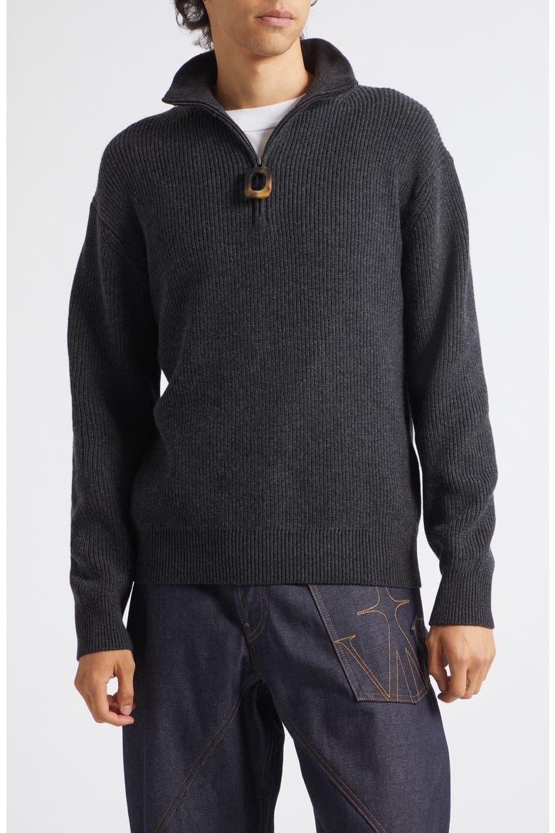Ribbed Half Zip Sweater, Main, color, STEEL