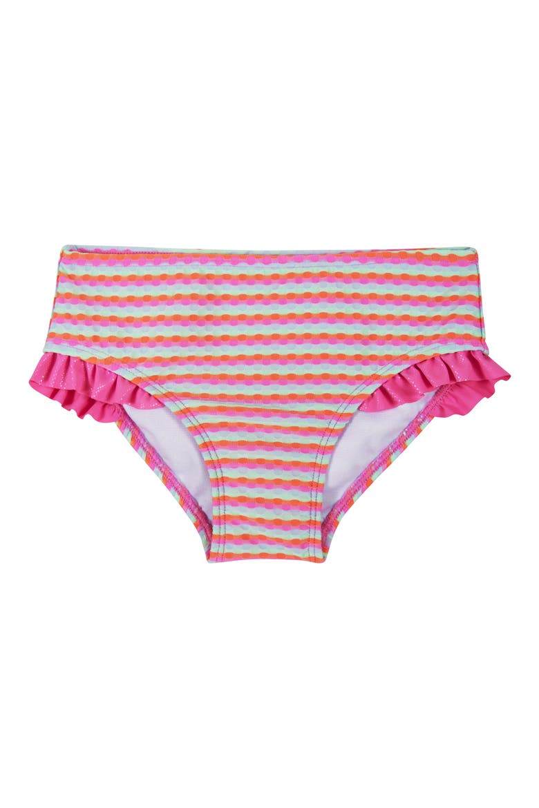 Kids' Stripe Ruffle Short Sleeve Two-Piece Rashguard Swimsuit, Alternate, color, PINK DOT STRIPE