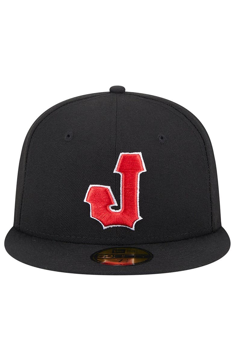New Era Men's New Era Black Jacksonville Jumbo Shrimp Theme Nights Red Caps 59FIFTY Fitted Hat, Alternate, color,