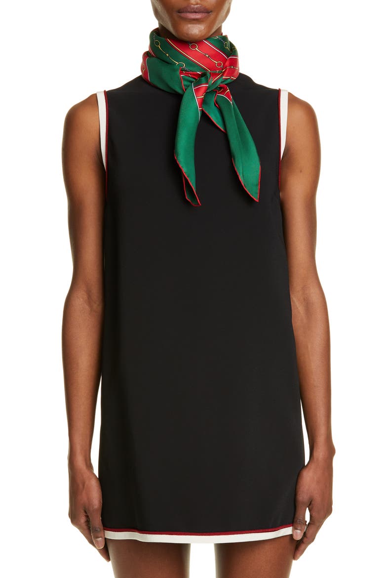 Stripe Horsebit Print Silk Scarf, Alternate, color, GREEN/ RED