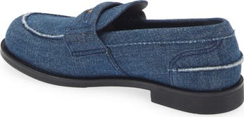 【MiuMiu】 Denim Loafer ロゴ デニムローファー Logo denim loafers in blue - Miu Miu | Mytheresa