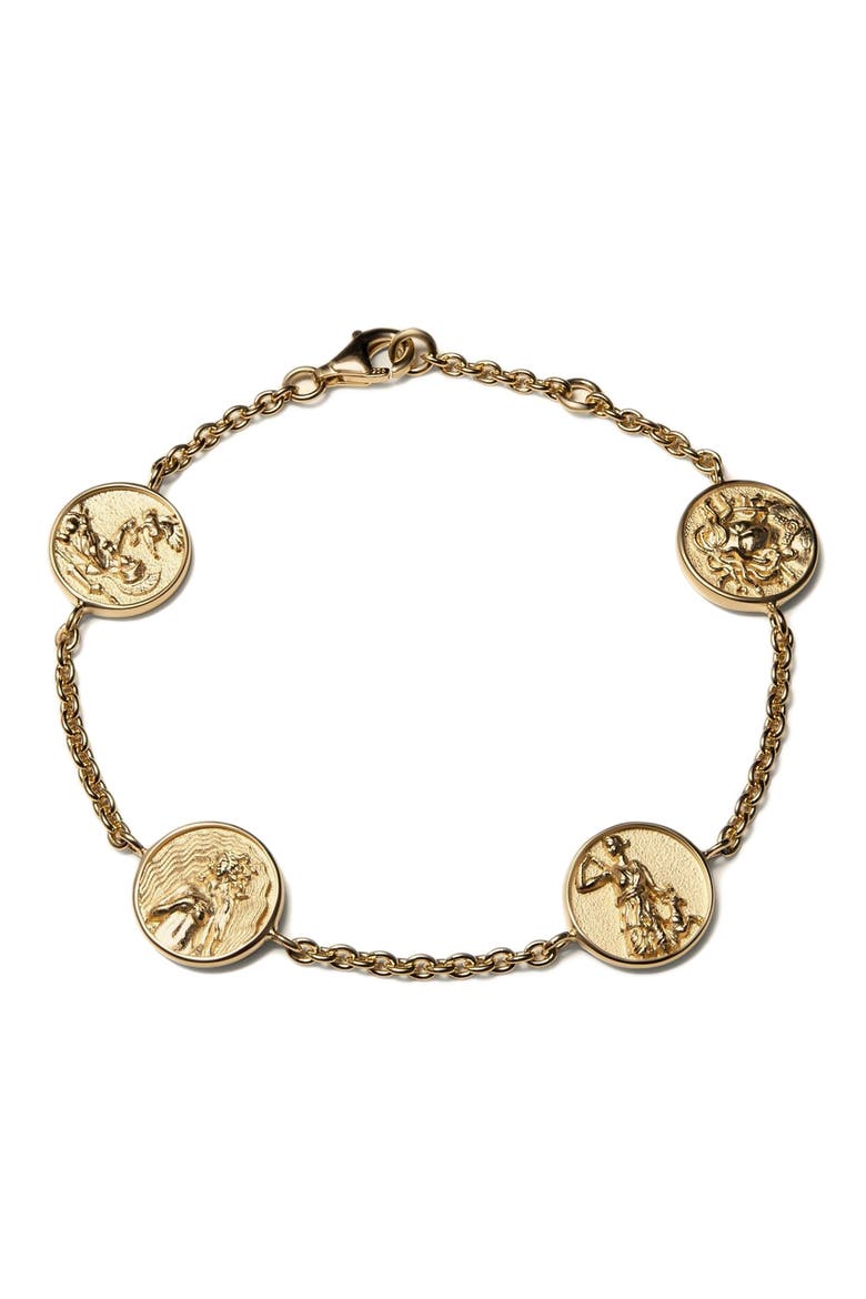 Greek Goddess Coin Station Bracelet, Main, color, GOLD VERMEIL
