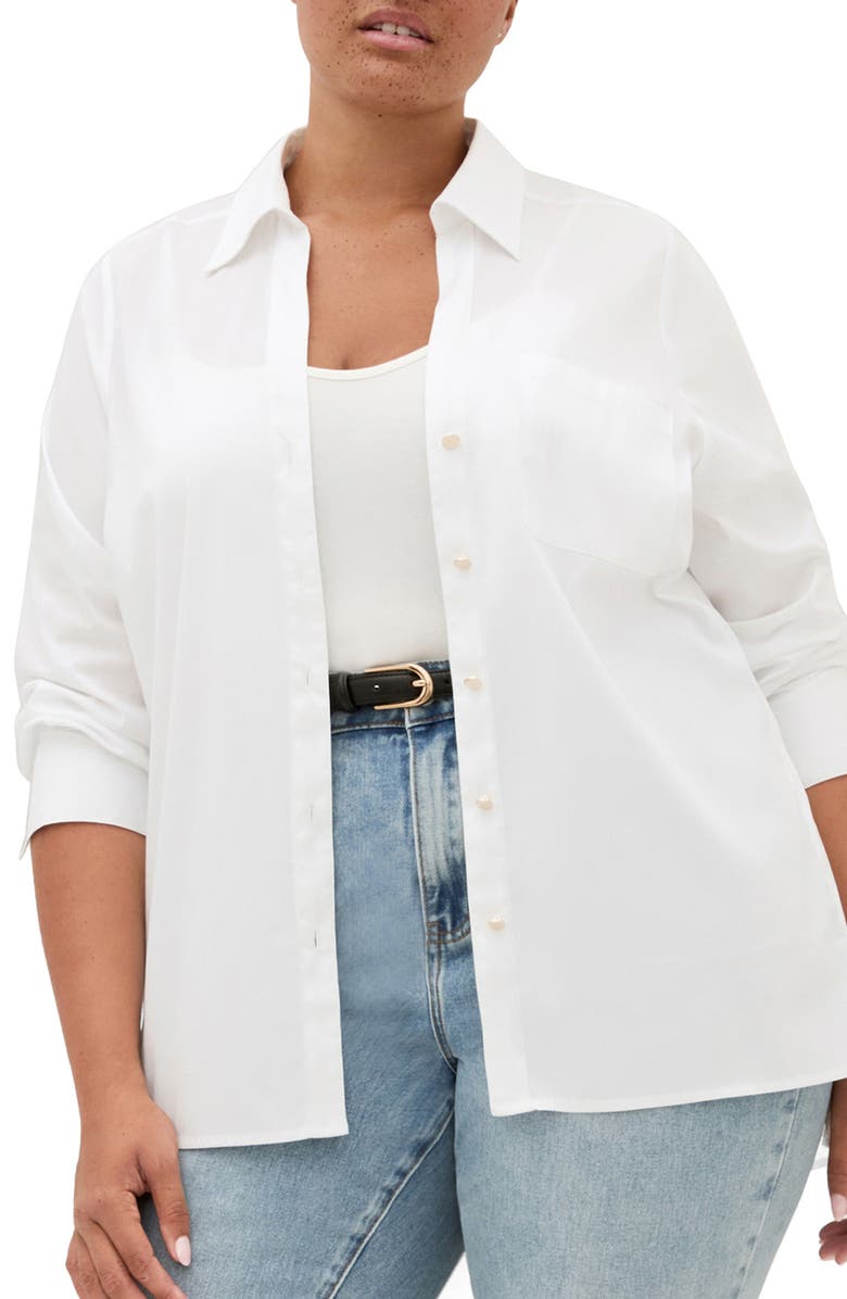 City Chic Elevated Stretch Woven Button-Up Shirt, Main, color, White