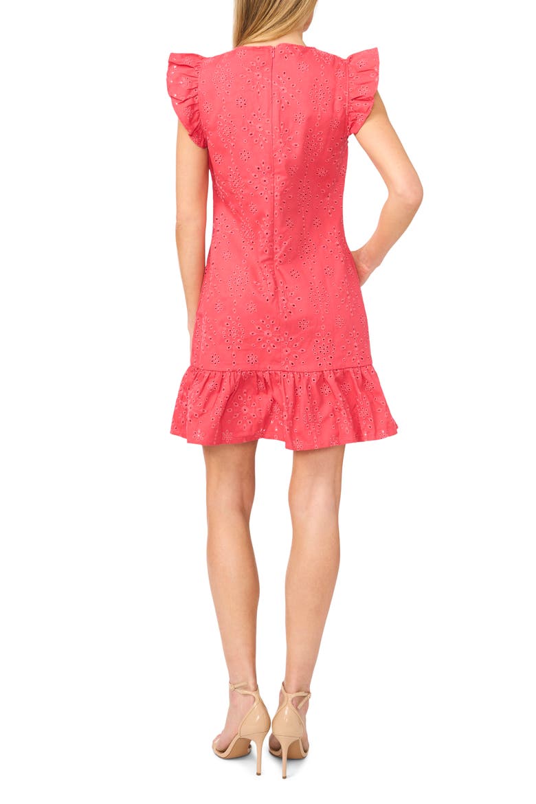 Ruffle Eyelet Cotton Dress, Alternate, color, CLARET RED