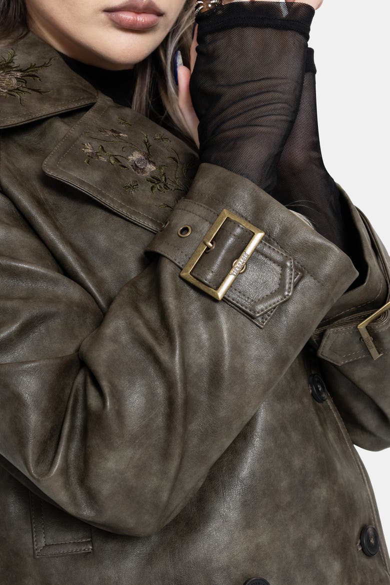 Fleux Faux Leather Cropped Trench Jacket, Alternate, color, Brown
