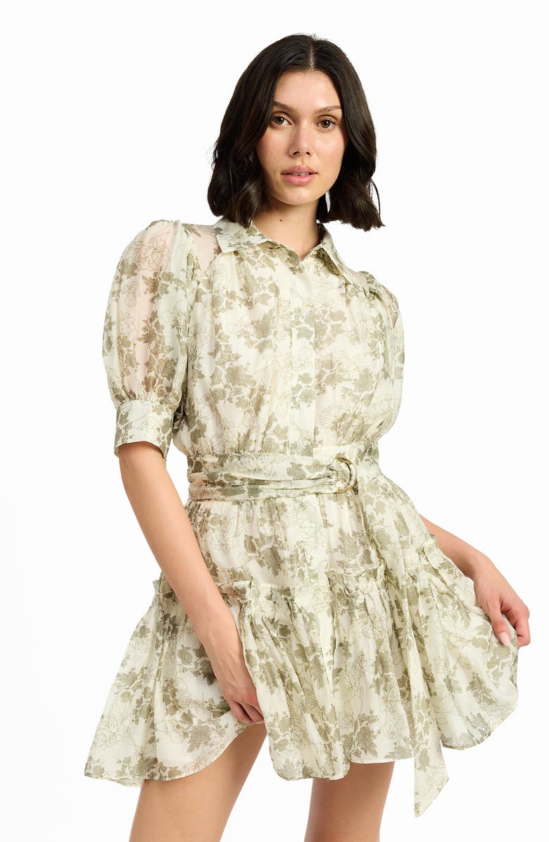 En Saison Mindy Floral Belted Puff Sleeve Shirtdress, Alternate, color, 