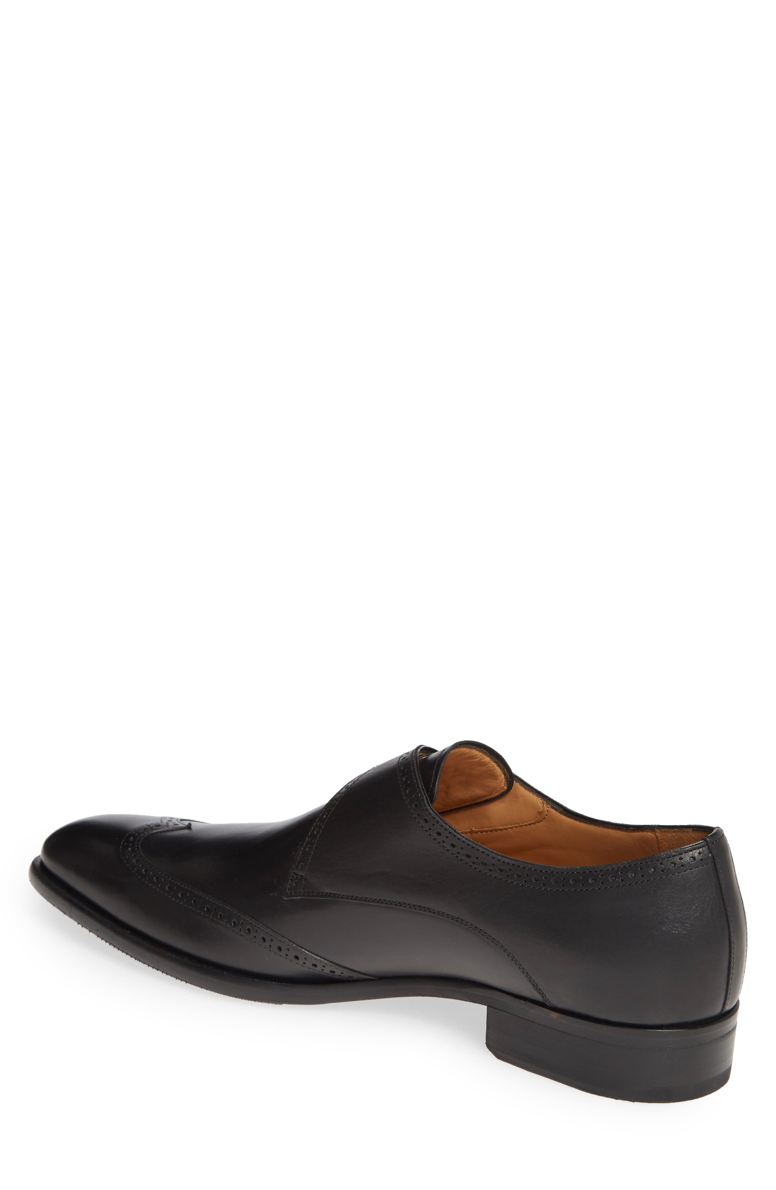 Mezlan Forest Single Monk Strap Wingtip Shoe, Alternate, color, Black Leather
