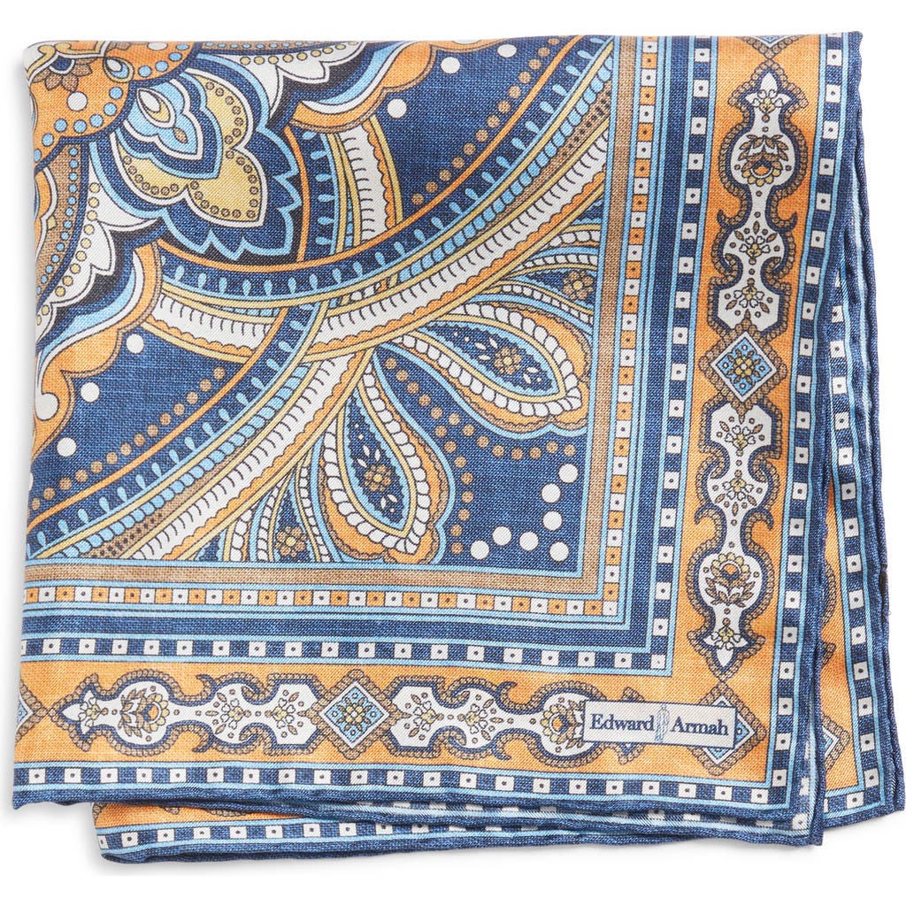Shop Edward Armah Persian Print Silk Pocket Square In Denim
