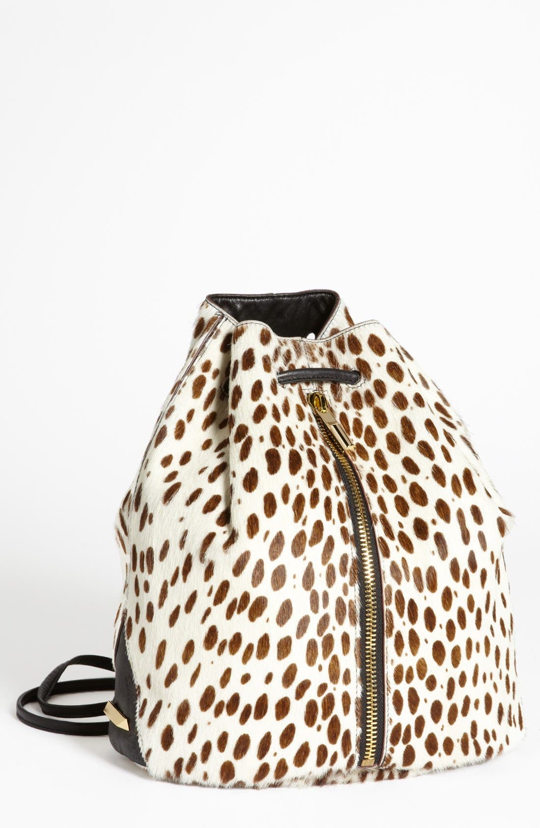 Spotted Calf Hair Sling Backpack, Main, color, IVORY/ BLACK