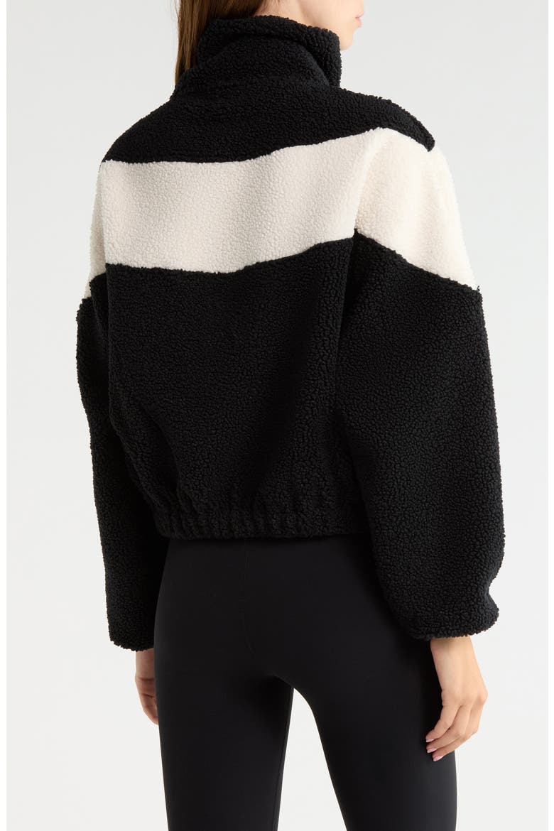 Lottie Chevron High Pile Fleece Full Zip Jacket, Alternate, color, BLACK/ CREME
