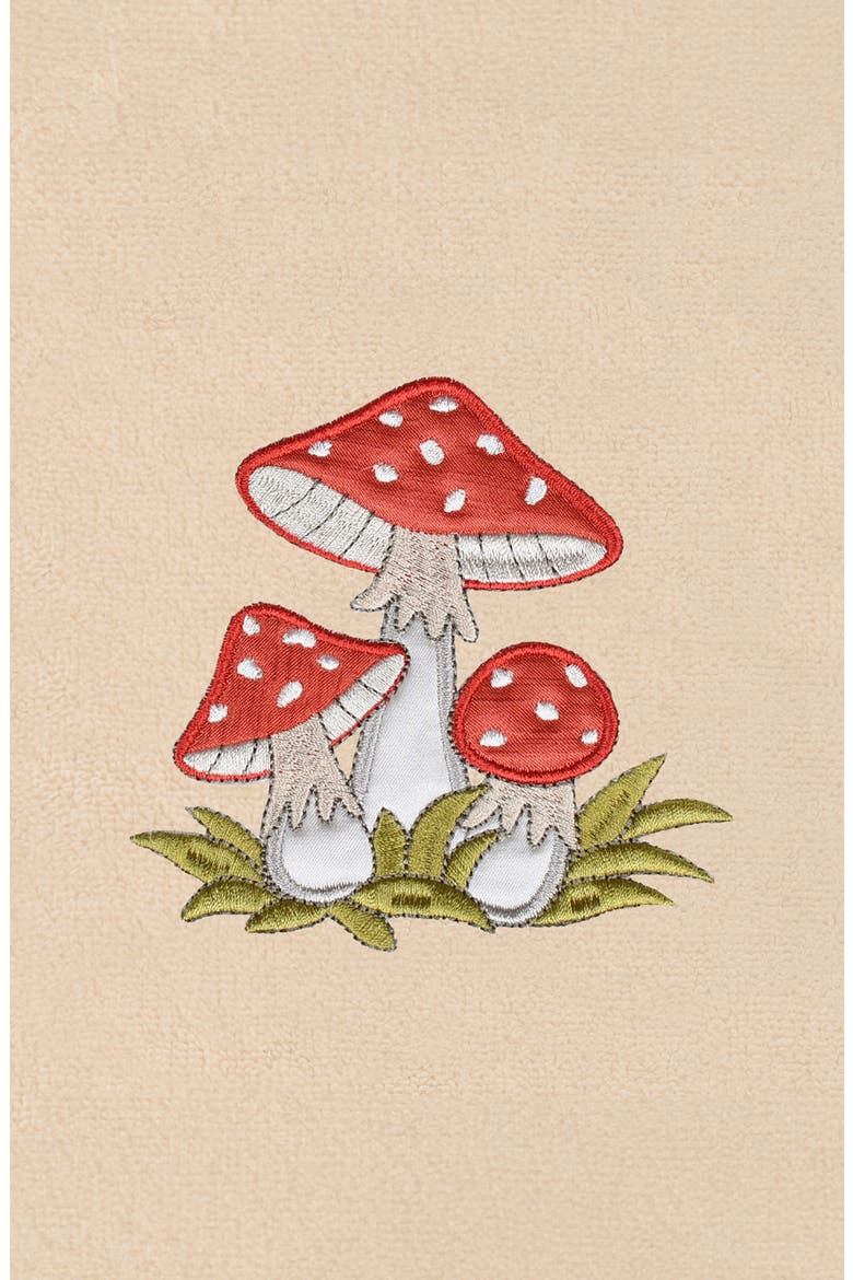 Set of 2 Spring Mushrooms Embroidered Turkish Cotton Hand Towels, Alternate, color, SAND