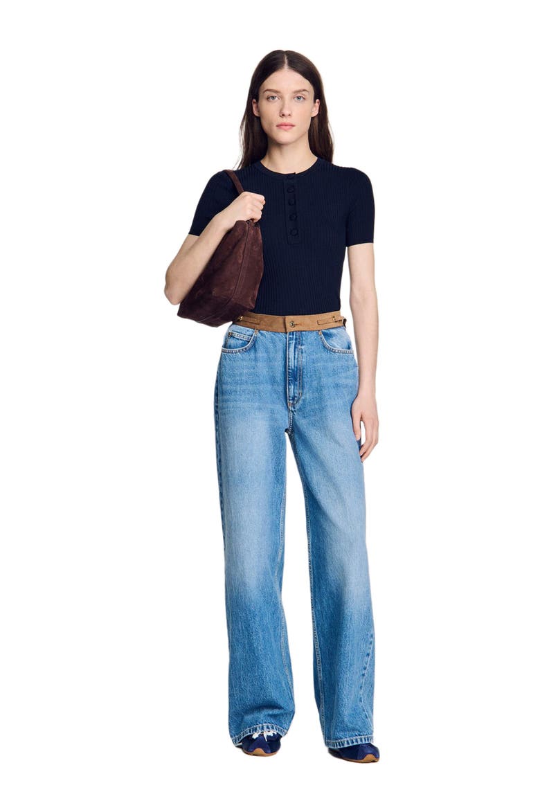 Ribbed short-sleeved sweater, Alternate, color, Navy blue