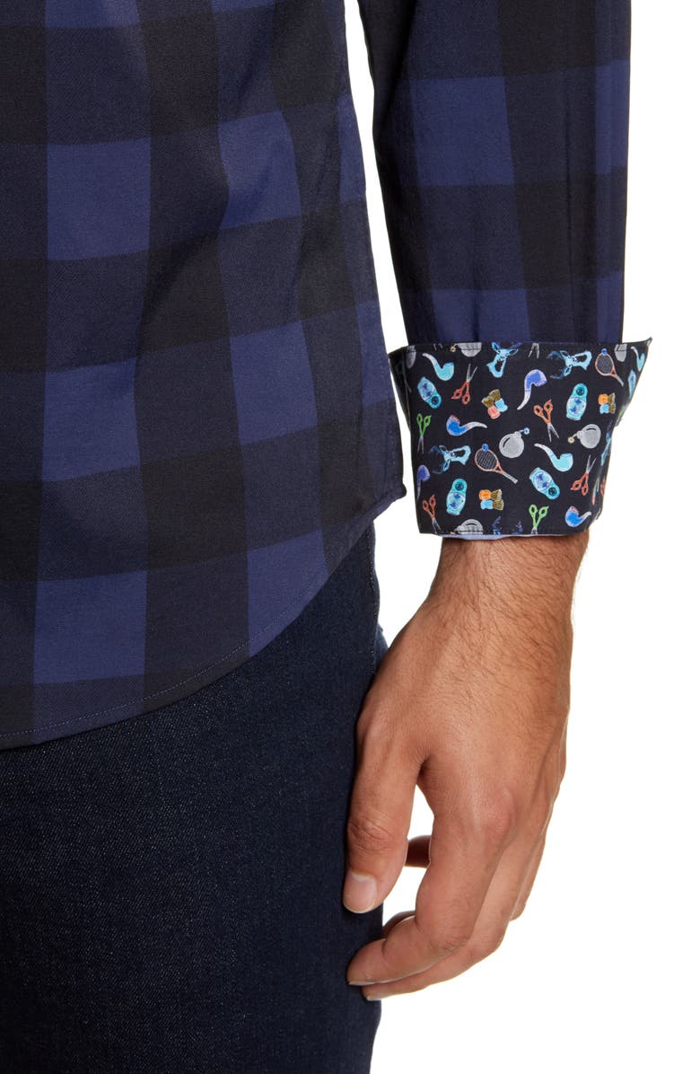 Bugatchi Shaped Fit Check Performance Button-Up Shirt, Alternate, color, 