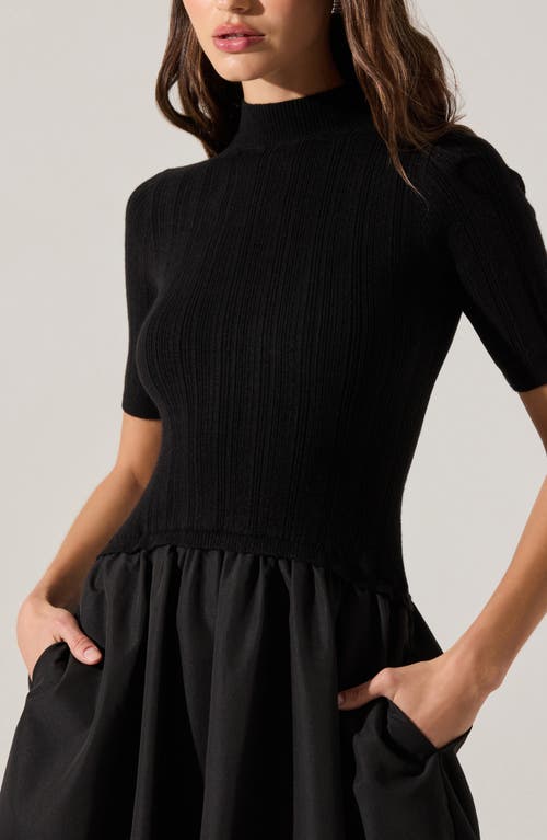Astr The Label Carerlion Mixed Media Bubble Hem Dress In Black