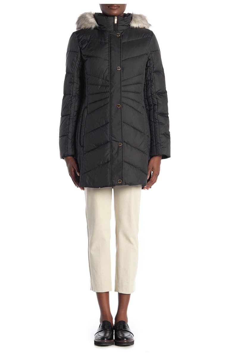Anne Klein Faux Fur Hoodie Puffer Coat, Alternate, color, 