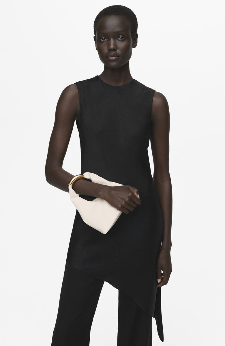 MANGO Tie Back Asymmetric Satin Top, Alternate, color, Black