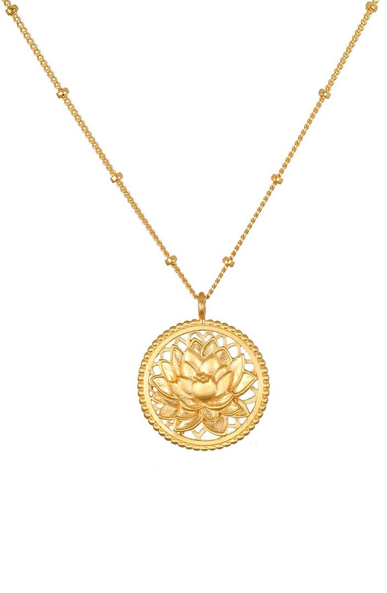 Satya Jewelry Blessed Beginnings Lotus Necklace, Main, color, Gold