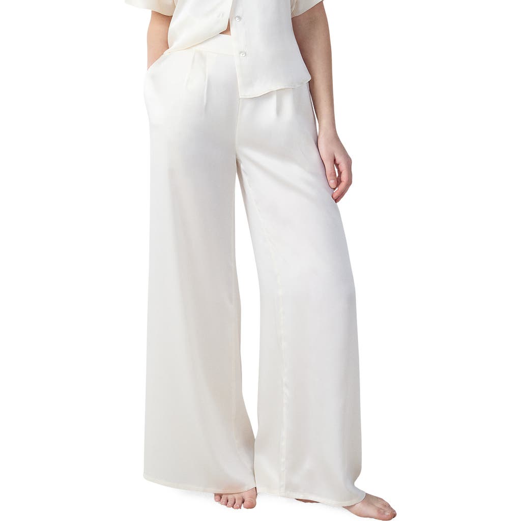 Etam Pearly Silk Wide Leg Pajama Pants In White