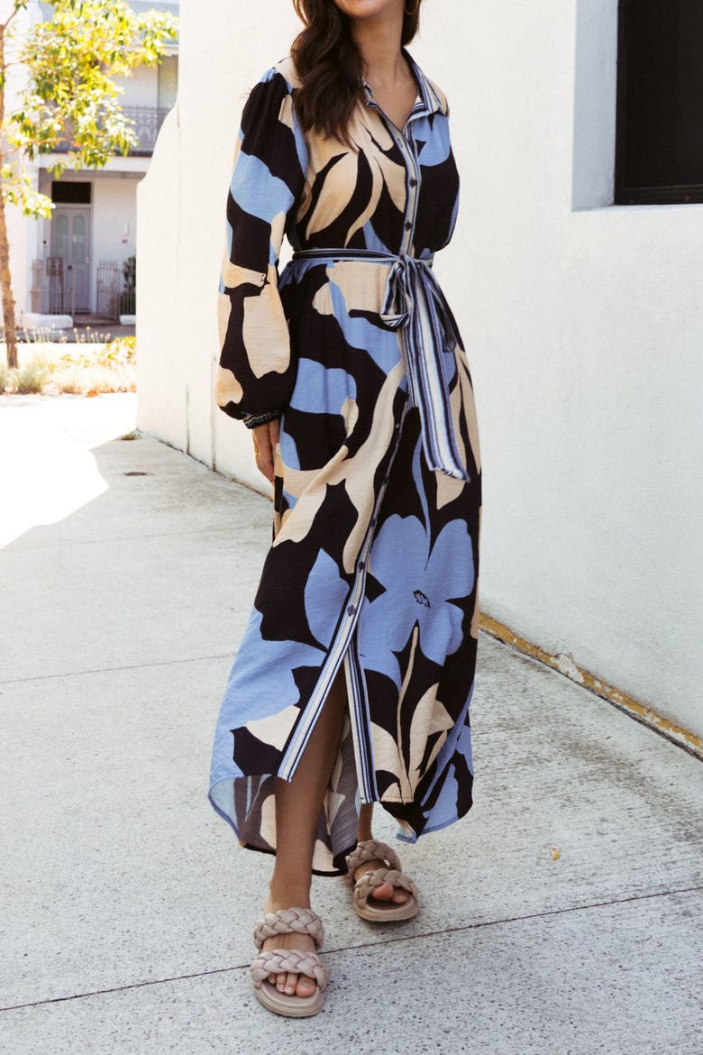 Flora Maxi Shirtdress, Alternate, color, Chocolate