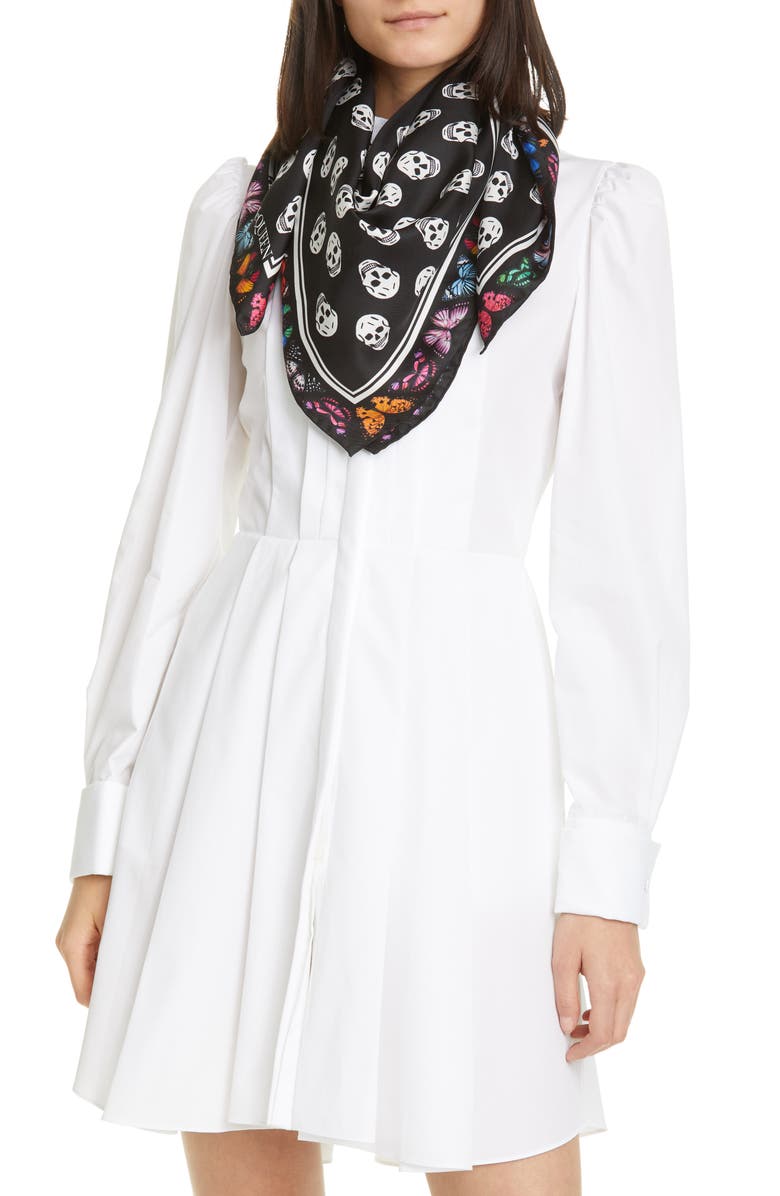McQueen Alexander McQueen Butterfly & Skull Silk Biker Scarf, Alternate, color, 