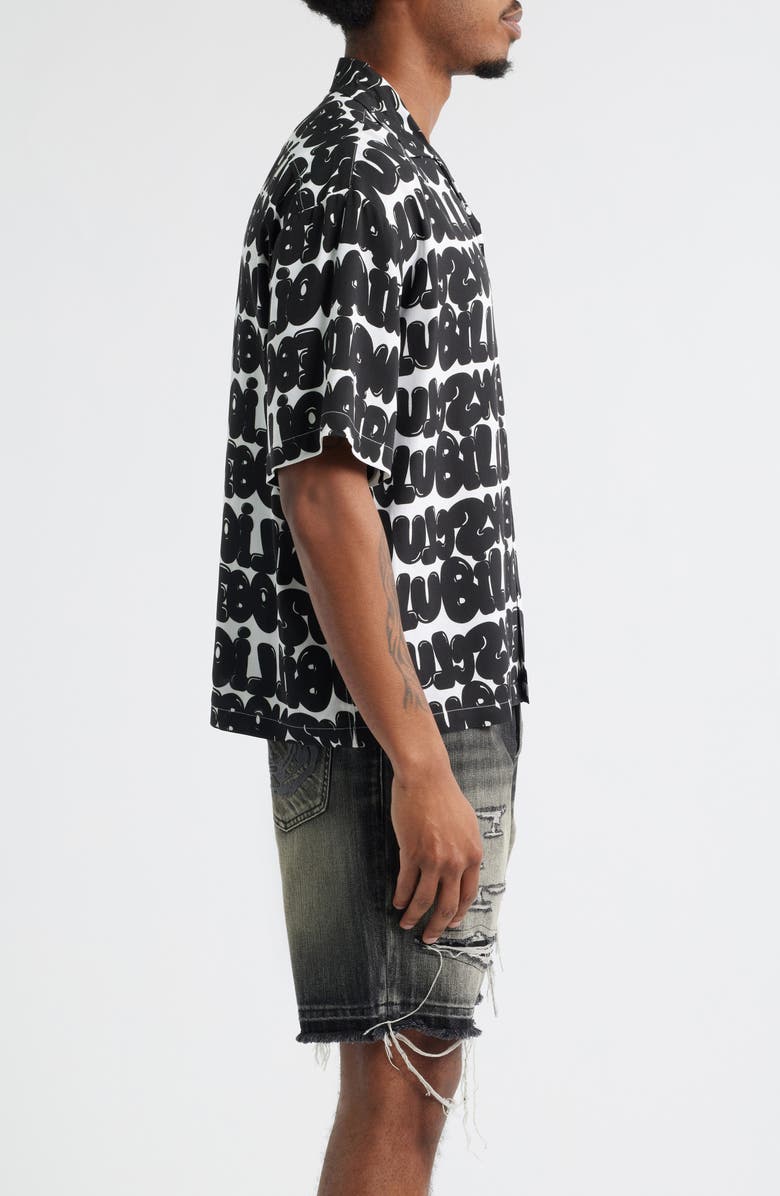 Billionaire Boys Club BB Billi Allover Logo Print Camp Shirt, Alternate, color, White