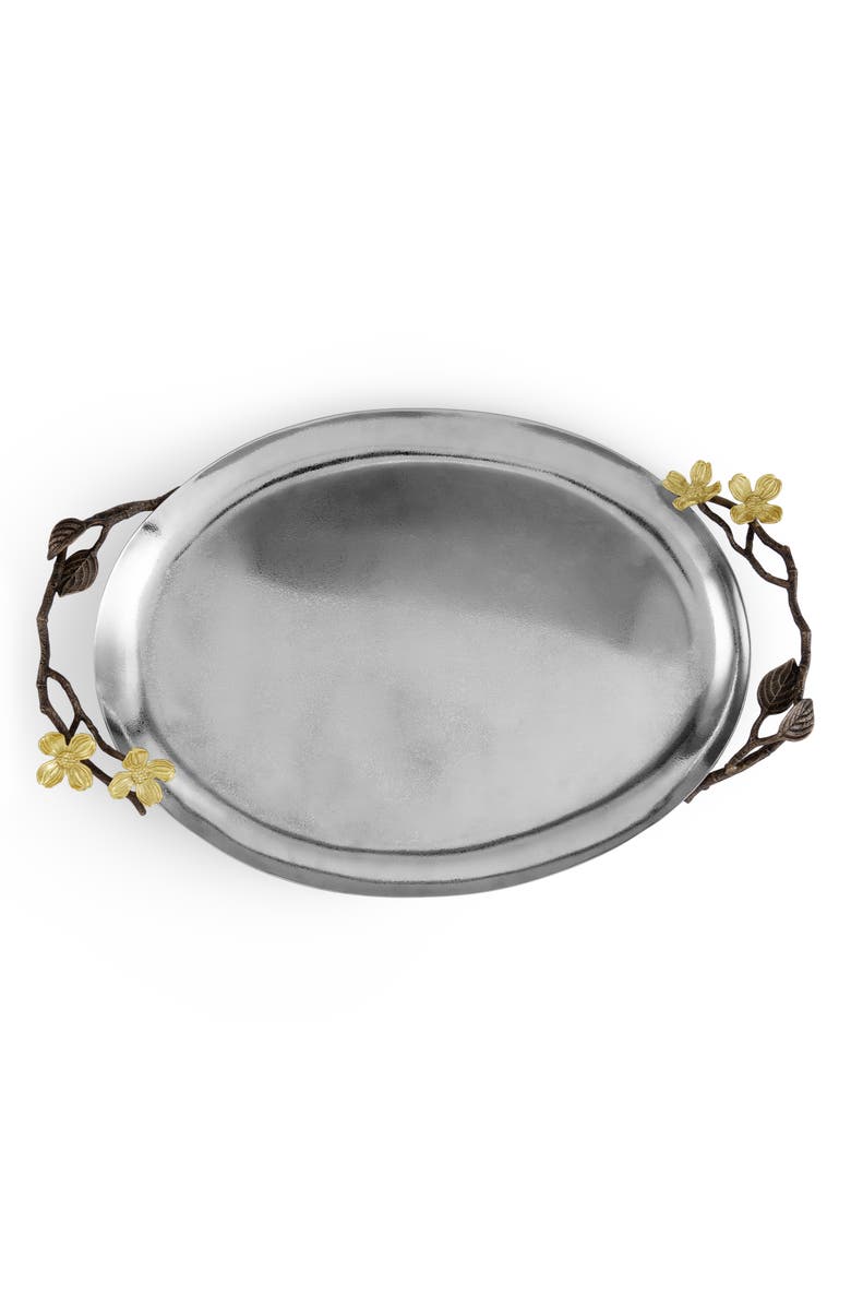 Michael Aram Dogwood Oval Metal Serving Tray, Alternate, color, Silver/ Gold