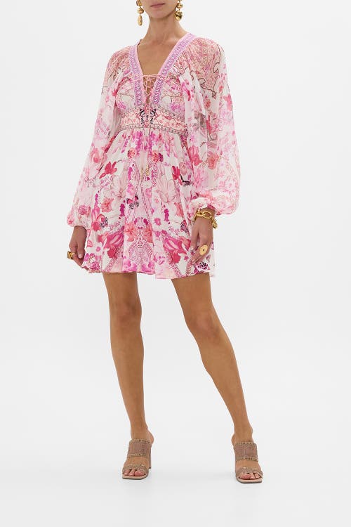 Lace Up Front Short Dress Botanical Novella In Botanical Novella
