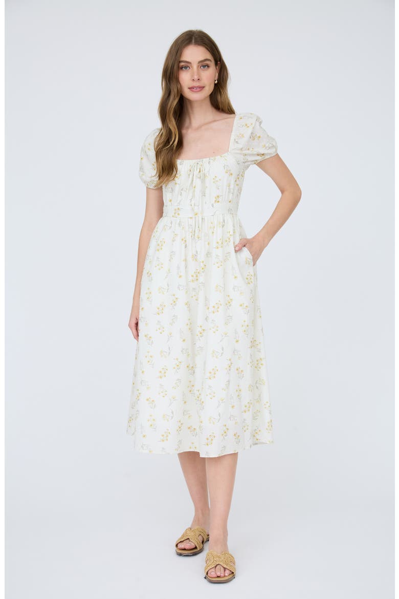 Floral Puff Sleeve Cotton Midi Dress, Alternate, color, IVORY FLORAL