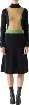 LK Bennett Natalia Colorblock Long Sleeve Merino Wool & Cotton Sweater Dress