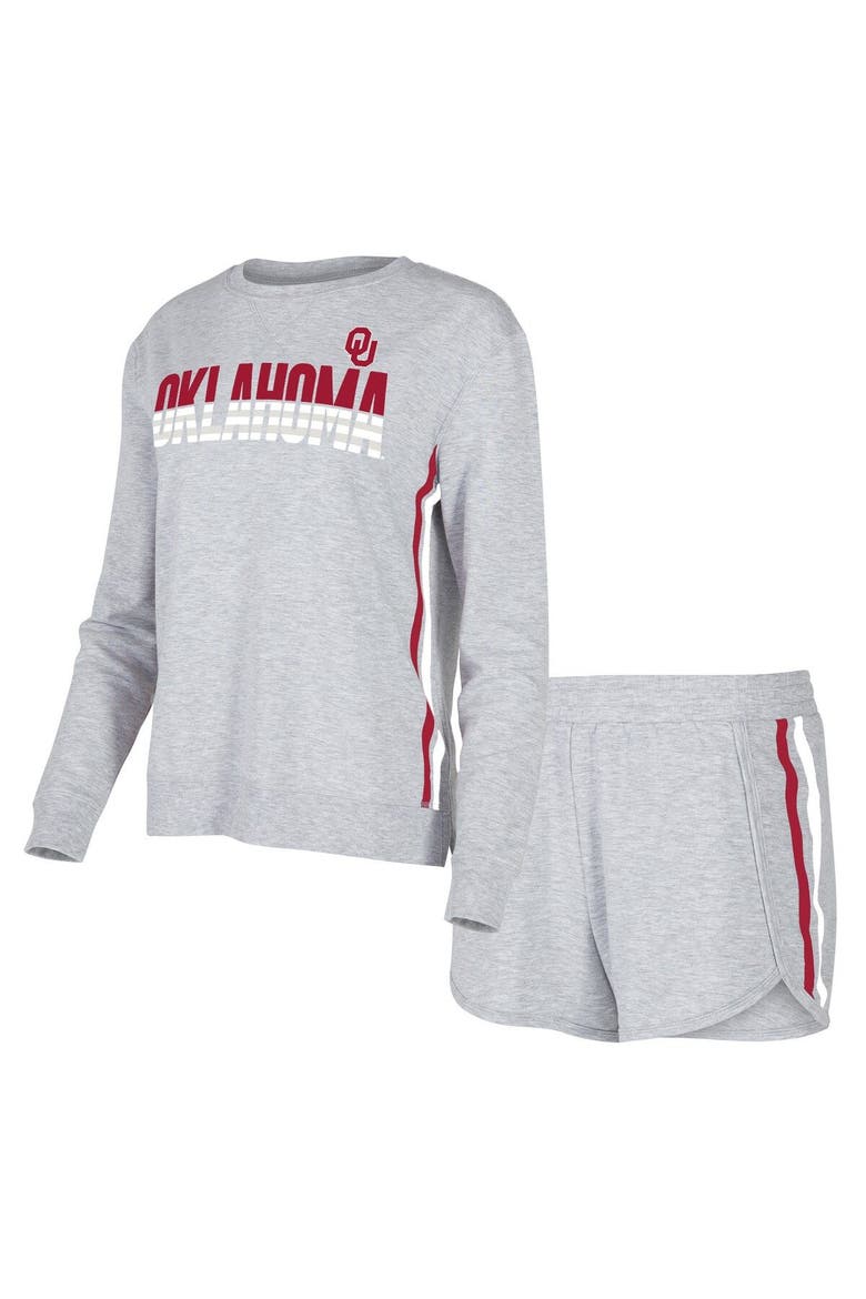 Women's Concepts Sport Gray Oklahoma Sooners Cedar Tri-Blend Long Sleeve T-Shirt & Shorts Sleep Set, Main, color, Gray