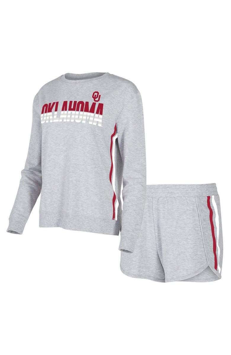 CONCEPTS SPORT Women's Concepts Sport Gray Oklahoma Sooners Cedar Tri-Blend Long Sleeve T-Shirt & Shorts Sleep Set, Main, color, Gray