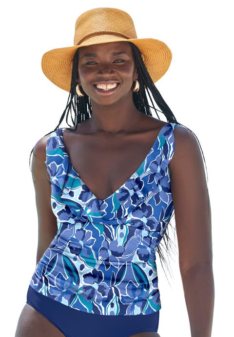 Ruffle V-Neck Tankini Top