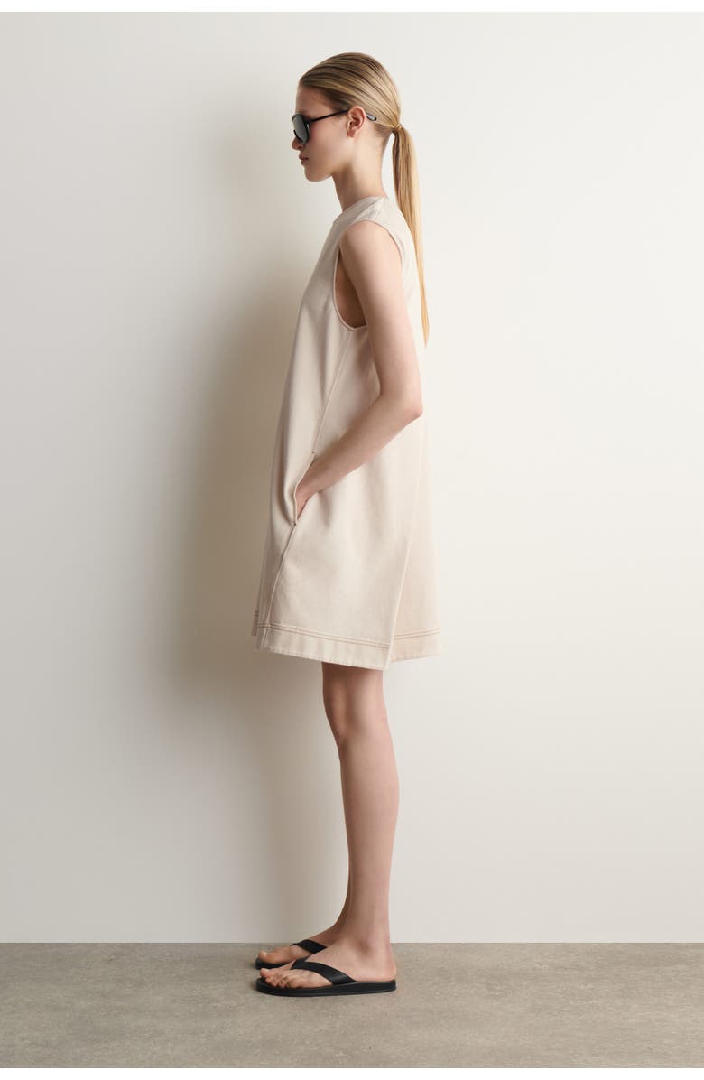 COS V-neck Open-back Denim Mini Dress, Alternate, color, Ecru