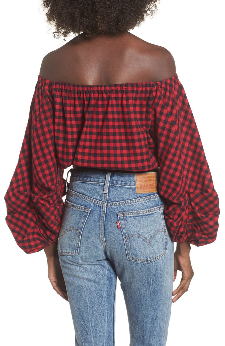 Chloe & Katie Plaid Off the Shoulder Crop Top, Alternate, color, 