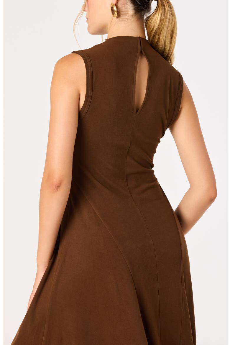 Geraldean Mock Neck Midi Dress, Alternate, color, DARK BROWN