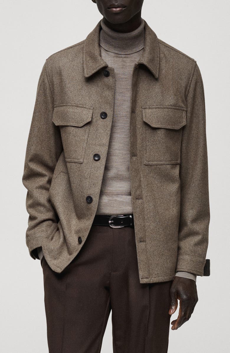 MANGO Wool Blend Flannel Overshirt, Main, color, 
