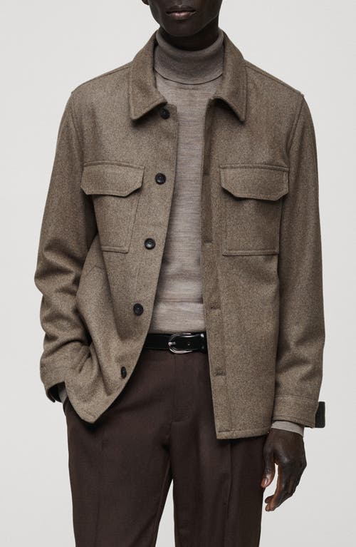 Mango Wool Blend Flannel Overshirt In Medium Brown
