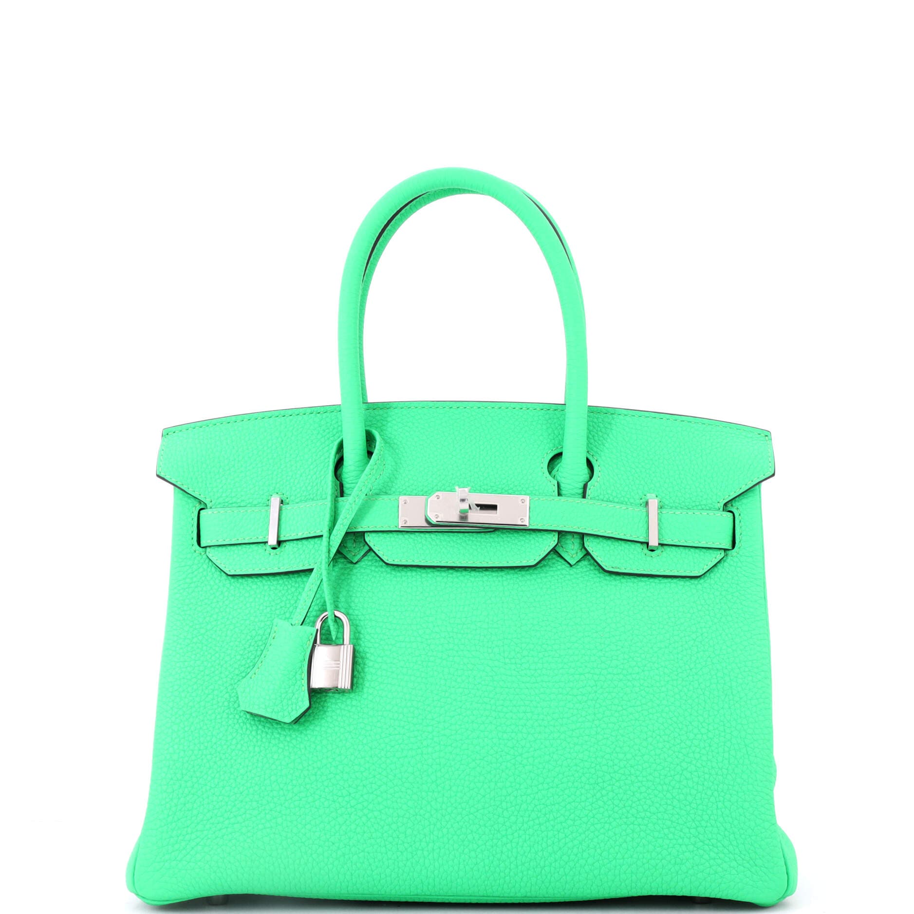 Pre-Owned Hermes Birkin Handbag Green Togo with Palladium Hardware 30, Main, color, 